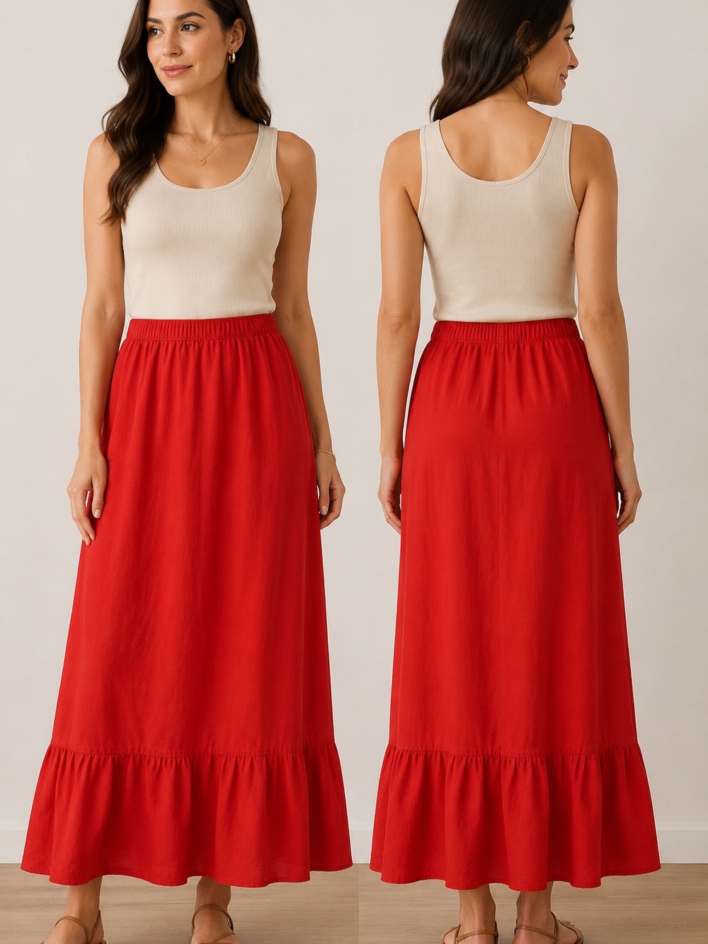 Vintage Red Maxi Skirt with Ruffle Hem - Picture 1 of 5